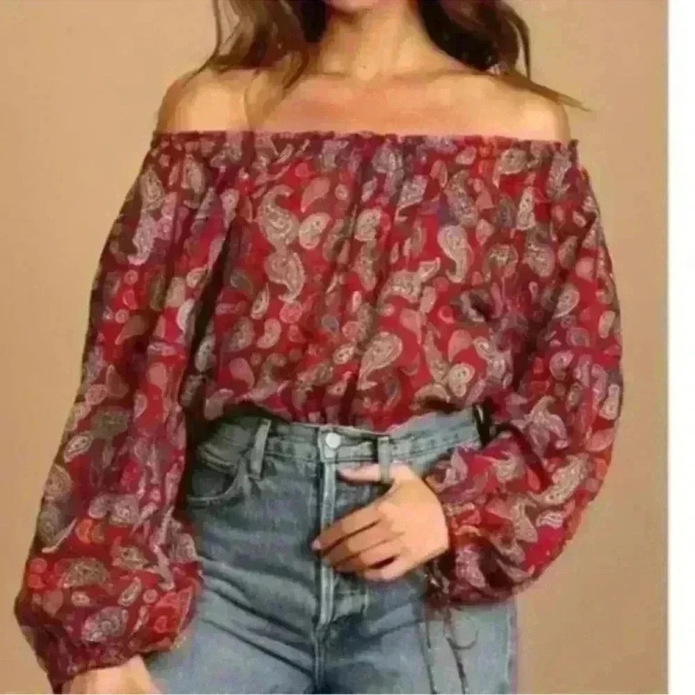 NWT FREE PEOPLE Paisley Off Shoulder Bodysuit SZ: L - Picture 3 of 6